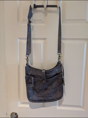 FRYE Campus Distressed Leather Crossbody Bag Slate Grey Blue